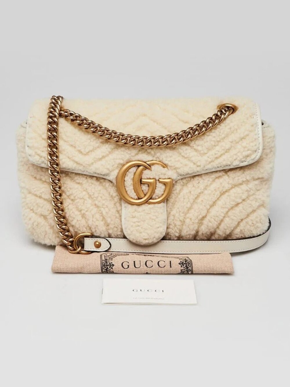 Gucci White Shearling GG Marmont Small Shoulder Bag - Picture 2 of 10
